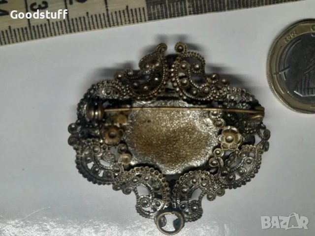 Брошка в стил Арт Деко, порцелан, филигран, гранулация, цветя

, снимка 6 - Антикварни и старинни предмети - 50132612