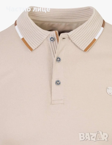 Бежова памучна тениска с яка, снимка 3 - Тениски - 53823746