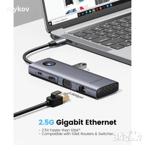 ORICO USB C докинг станция за лаптоп, 9 в 1 USB C хъб с 4K HDMI, 2.5G Ethernet, 100W, снимка 2 - Друга електроника - 46840729