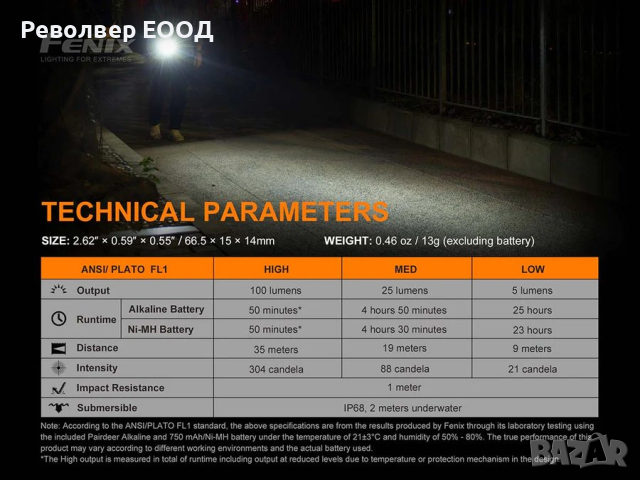 Фенер Fenix E01 V2.0 LED - черен, снимка 11 - Къмпинг осветление - 45004095