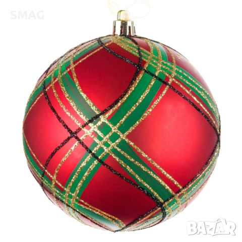Коледна топка за елха зелено каре брокат 12 см_1254073