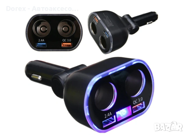 Разклонител за запалка 12V/24V с волтметър, 2 гнезда и QC 3.0 USB, снимка 3 - Аксесоари и консумативи - 53872843
