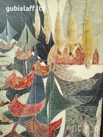Картина, "Мрежи, риби, лодки", худ. Захари Савов, 1980 г., снимка 3 - Картини - 45248705