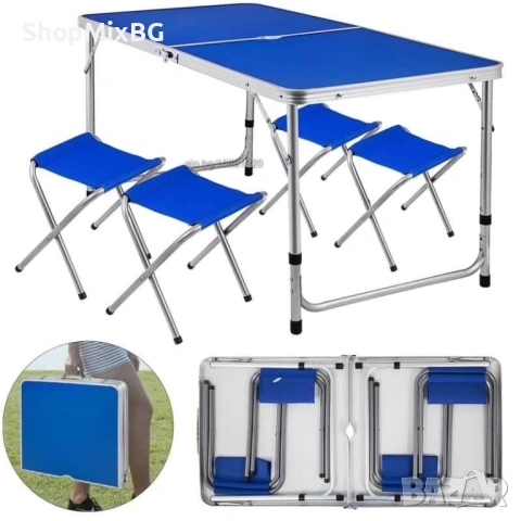  Сгъваем комплект къмпинг маса с 4 стола, алуминиева, регулируема , снимка 2 - Къмпинг мебели - 53507179