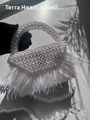 Дамска манта от перли кристали и щраусови пера, снимка 9 - Чанти - 52502190