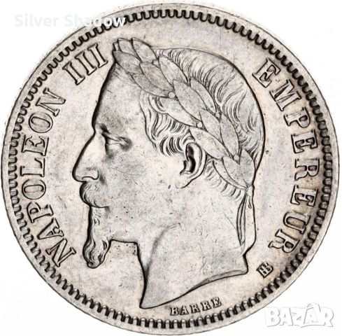 Монета Франция 1 Франк 1867-ВВ Наполеон III, снимка 2 - Нумизматика и бонистика - 45374933