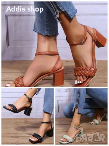 Дамски сандали на ток с плетени кожени каишки, 3цвята , снимка 1 - Сандали - 45158900