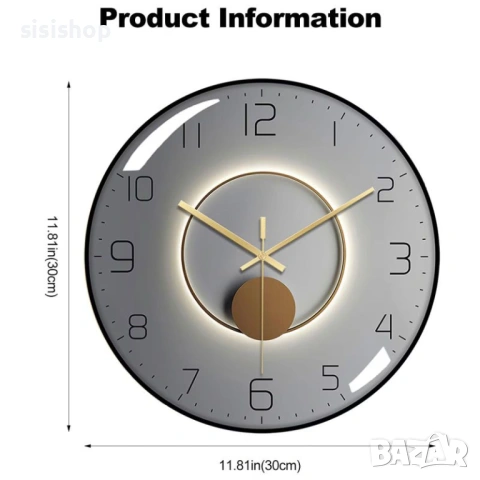 Луксозен стенен часовник с огънат стъклен корпус и минималистичен стил 4444, снимка 2 - Други стоки за дома - 53978206