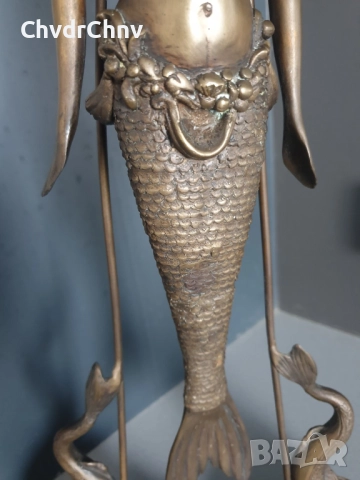 46см-5кг статуетка/бронзова скулптура/стара фигура на русалка/риба кай, снимка 12 - Статуетки - 52469620
