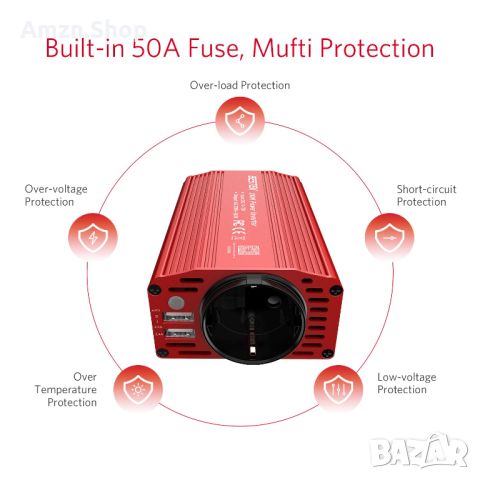 Преобразувател на напрежение Bestek 12 V към 230 V 300 W инвертор автомобилен инвертор с TÜV , снимка 12 - Аксесоари и консумативи - 46043659