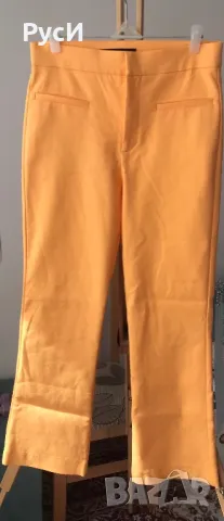 Дамски панталон на “ZARA” с еластан  и леко разкроен  крачол,в син и оранжев цвят, М, снимка 4 - Панталони - 49785365