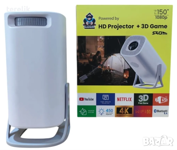 % Нов S40Max 450 Смарт проектор и игрова конзола с 35 000 вградени игри 4K, Android 11, снимка 12 - Плейъри, домашно кино, прожектори - 52379652