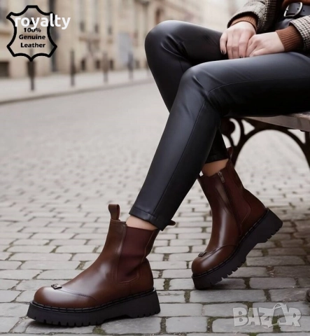 Равни боти - бордо ЕСТЕСТВЕНА кожа