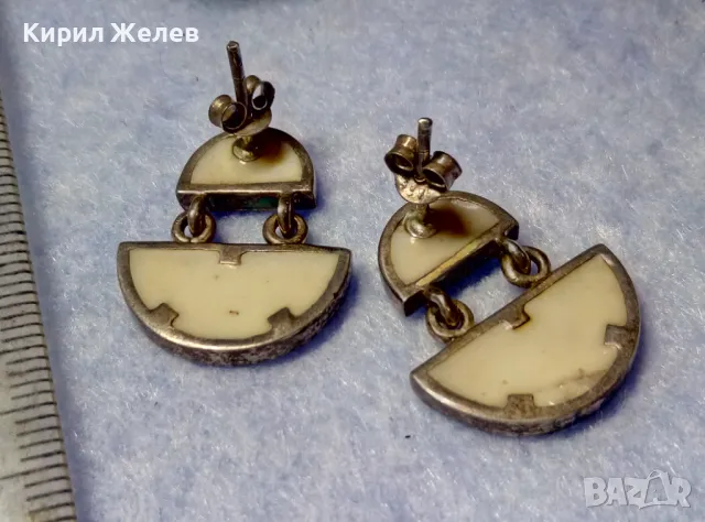 ПРЕЛЕСТНИ ВИНТИДЖ АРТ СЕДЕФЕНИ СРЕБЪРНИ ОБЕЦИ СРЕБРО 925 МАЙСТОРСКА РЪЧНА РАБОТА 49573, снимка 2 - Обеци - 50416498