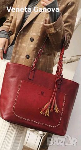 Страхотна дамска чанта  от екокожа с две дръжкичервено с д, снимка 2 - Чанти - 45489936