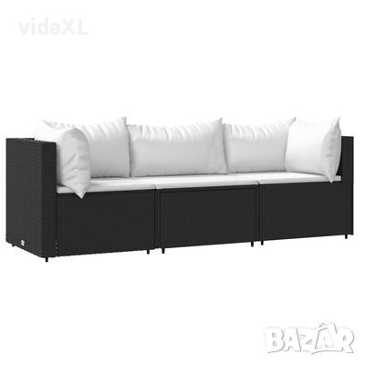 vidaXL Градински лаундж комплект с възглавници 3 части черен полиратан（SKU:317521, снимка 1 - Градински мебели, декорация  - 45302027
