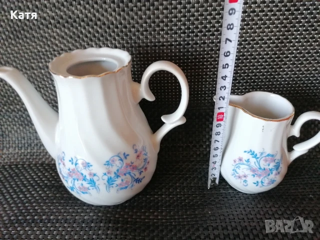 Български, порцеланов чайник и каничка "Китка"., снимка 3 - Сервизи - 50842918