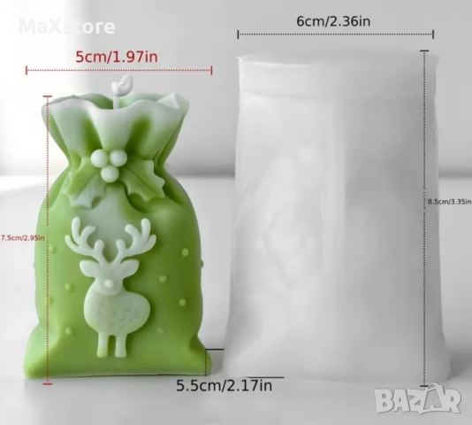 3D 2 модела Коледен чувал елен елха Силиконов молд форма за свещи гипс сапун смола , снимка 6 - Форми - 51978520