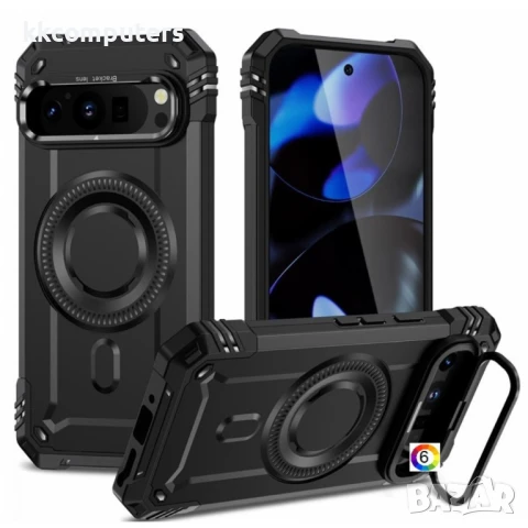 Google Pixel 9 Pro / Pixel 9 Magnetic Case Lens /Kickstand PC + TPU Удароустойчив Ring Holder2 Калъф