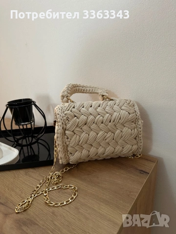 Бежова ръчно плетена чанта, снимка 2 - Чанти - 53483160