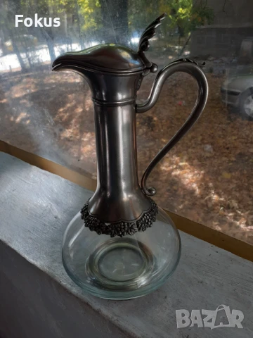 Стара антикварна кана графа стъкло метал печат, снимка 2 - Антикварни и старинни предмети - 51169579