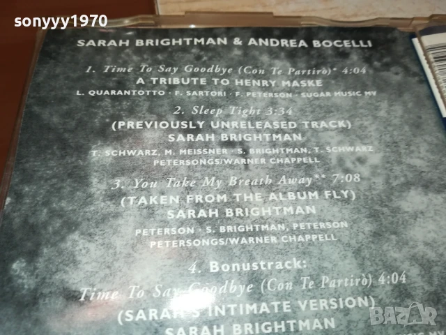 SARAH BRIGHTMAN & ANDREA BOCELLI CD 1306251852, снимка 13 - CD дискове - 50658057