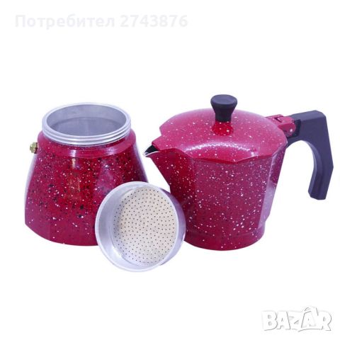 Кафеварка за котлон за 3 кафета Moka Coffee-Червена мраморна , снимка 4 - Аксесоари за кухня - 46168386