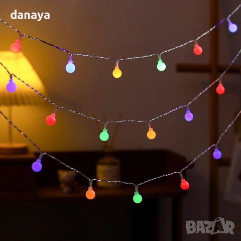 6196 Светещи коледни лампички топчета 20 LED гирлянд на батерии, многоцветни, снимка 2 - Декорация за дома - 52691779