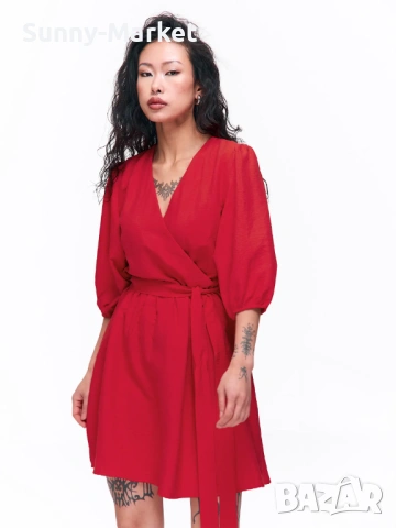 Дамска червена рокля с колан, снимка 3 - Рокли - 53506306