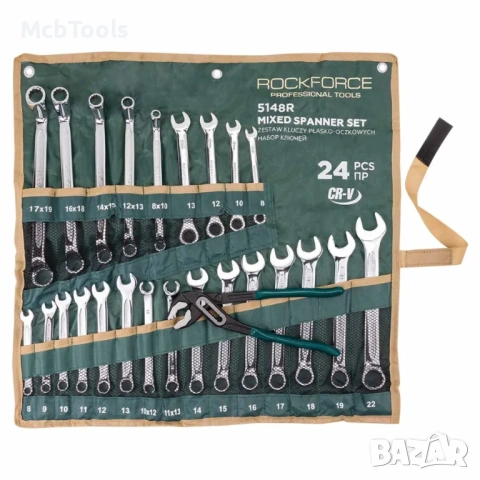 Комплект комбинирани ключове 24 части + подарък клещи гарги 10″ RockForce