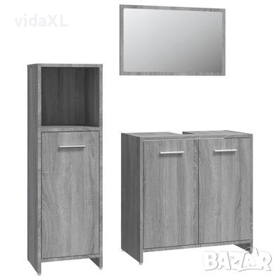 vidaXL Комплект мебели за баня от 3 части сив сонома инженерно дърво(SKU:3154407