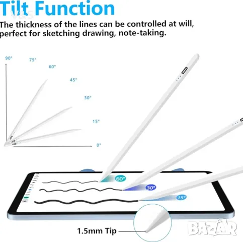 Писалки за iPad 2018-2021 Чувствителност към накланяне Стилус за отхвърляне на дланта, активен молив, снимка 4 - Тъч скрийн за телефони - 47841326