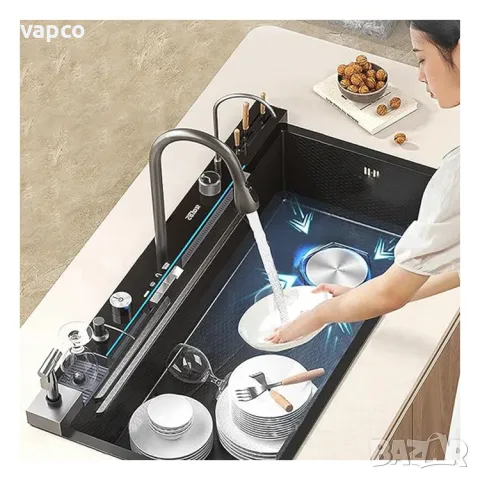 100см Модерна мултифункционална кухненска мивка с двоен водопад, снимка 11 - Мивки - 49405366