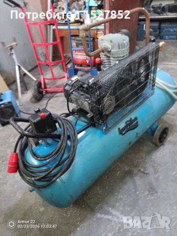Италиански трифазен професионален компресор двуглав 200лт работи перфектно , снимка 7 - Други машини и части - 53702988