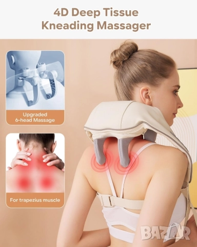 Безжичен 2в1 5D Шиацу масажор със загряваща функция, day wolf, снимка 2 - Масажори - 51753732