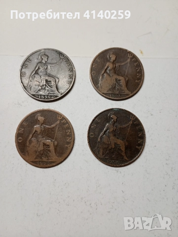 Великобритания монети 1 пени 1895 1898 г , снимка 1