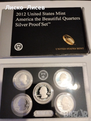 САЩ сет 5 броя 1/4 долар мат-гланц 2012г. сребро, снимка 3 - Нумизматика и бонистика - 53464969