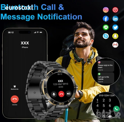 Мъжки смарт часовник H33, отговаряне/осъществяване на повиквания, 130+ спортни режима, монитор , снимка 8 - Смарт гривни - 53155894