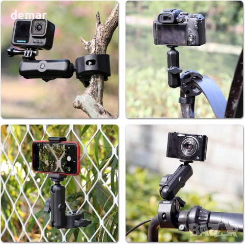 SOONSUN Супер скоба за закрепване с двойни 360° сферични глави и държач за телефон, снимка 6 - Селфи стикове, аксесоари - 51718600