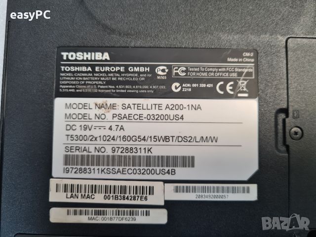 Toshiba Satellite A200-1NA на части , снимка 5 - Части за лаптопи - 46100132