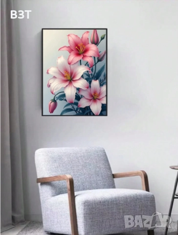 ДИАМАНТЕН ГОБЛЕН – РОЗОВИ ЛИЛИУМИ, снимка 2 - Пъзели - 52677193