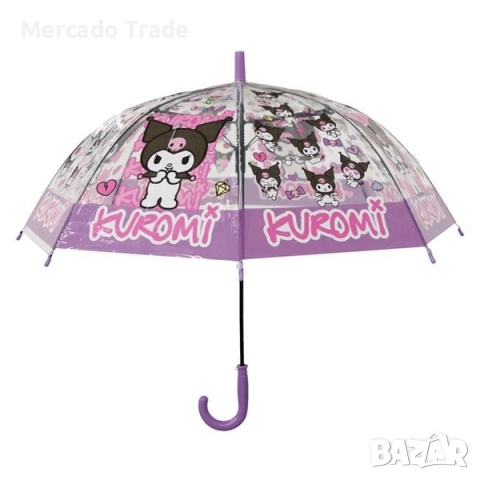 Автоматичен чадър за деца Mercado Trade, Прозрачен лилав, Kuromi, 66см