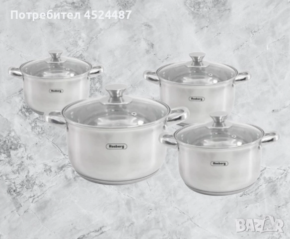 Комплект тенджери Rosberg 16/18/20/24см. - 1.8/2.5/3.4/5.8л., Неръжд. стомана, снимка 2 - Съдове за готвене - 52668251