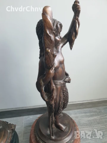Moreau статуетки 76см-40кг/2бр чифт стари големи бронзови скулптури/фигура на ловец-рибар, снимка 4 - Антикварни и старинни предмети - 51324590
