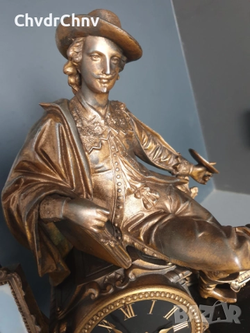 Франция 1800-те/46см-7кг стар френски каминен часовник/метална ЦАМ фигура-мрамор, снимка 5 - Антикварни и старинни предмети - 52465562