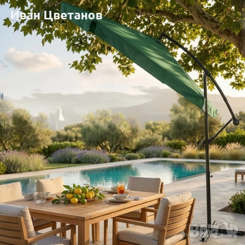 Голям градински чадър със странична стойка, Ø 350 см, UV защита, Водоустойчив + Покривало, снимка 4 - Градински мебели, декорация  - 54128219