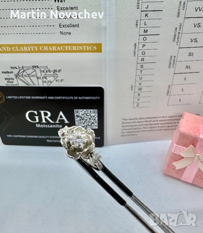 Сребърен пръстен с мойсанит (Диамант) 0.5 карата, снимка 9 - Пръстени - 52370503