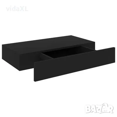 vidaXL Окачен стенен рафт с чекмедже, черен, 48x25x8 см（SKU:288205）, снимка 3 - Други - 48648007