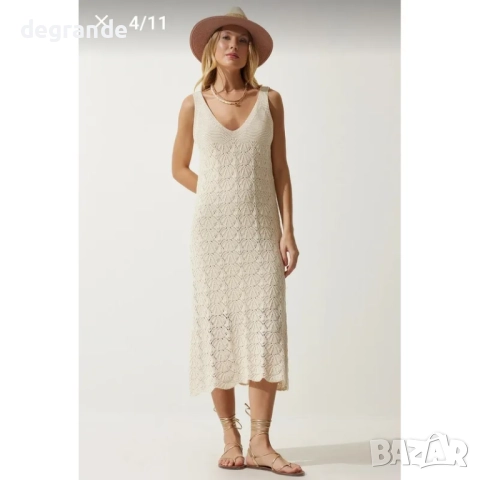 Бежова лятна плетена рокля 100% памук, снимка 9 - Рокли - 51438531