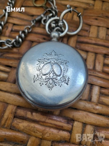 Сребърен джобен часовник със сребърен кюстек , снимка 3 - Колекции - 50827695